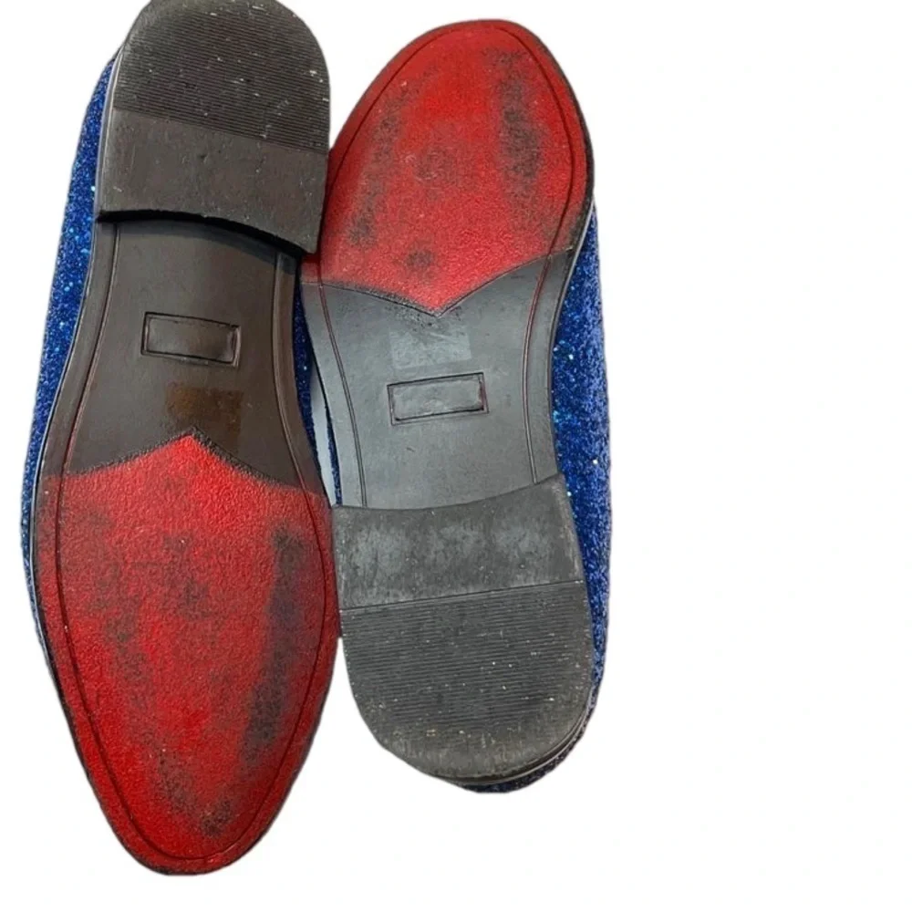 Enzo Romeo Men's Blue Glitter Slip On Tuxedo Dress Loafers Shoes